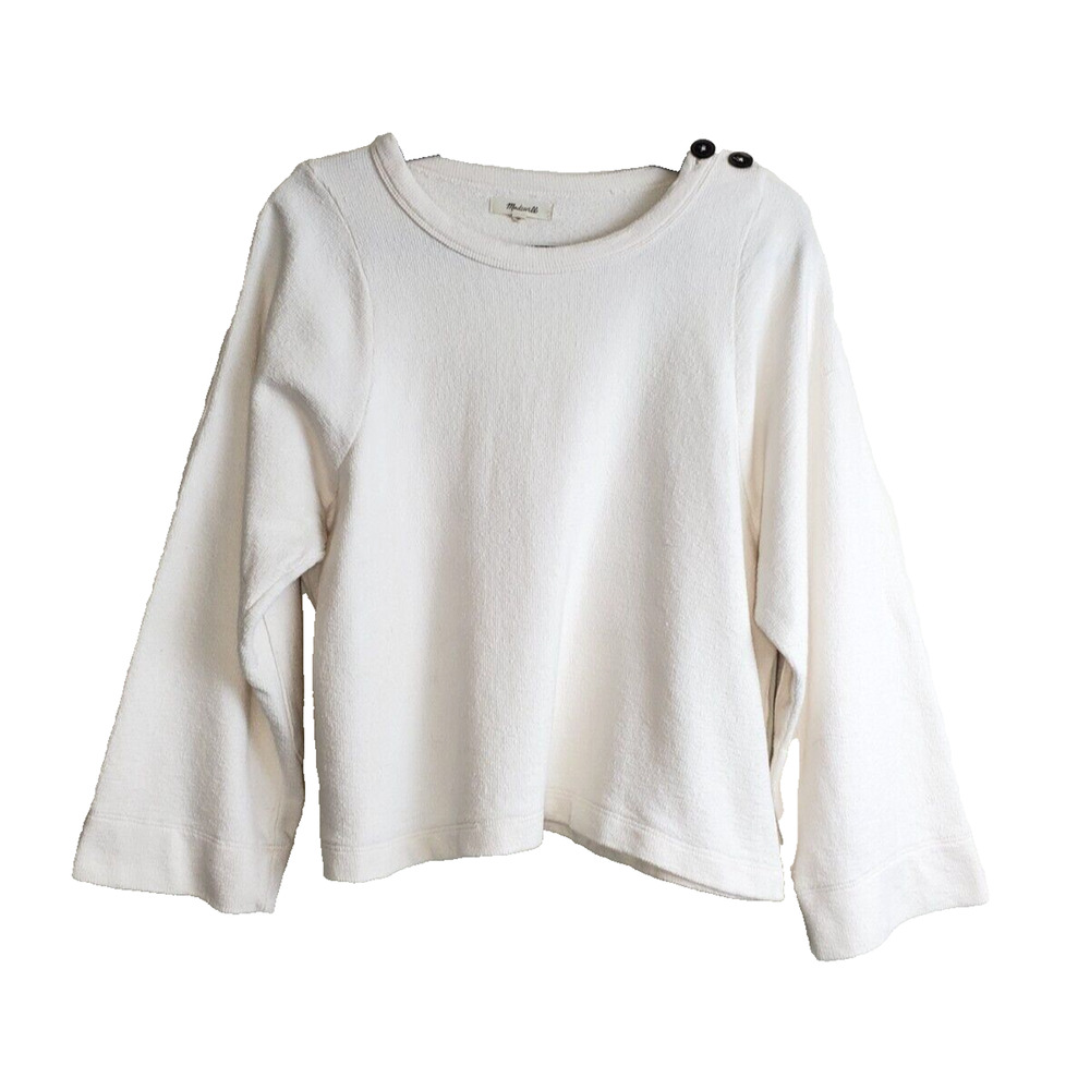 MADEWELL Womens Small Top Long Sleeve IVORY‎ Cream Shoulder Button Elbow Patches